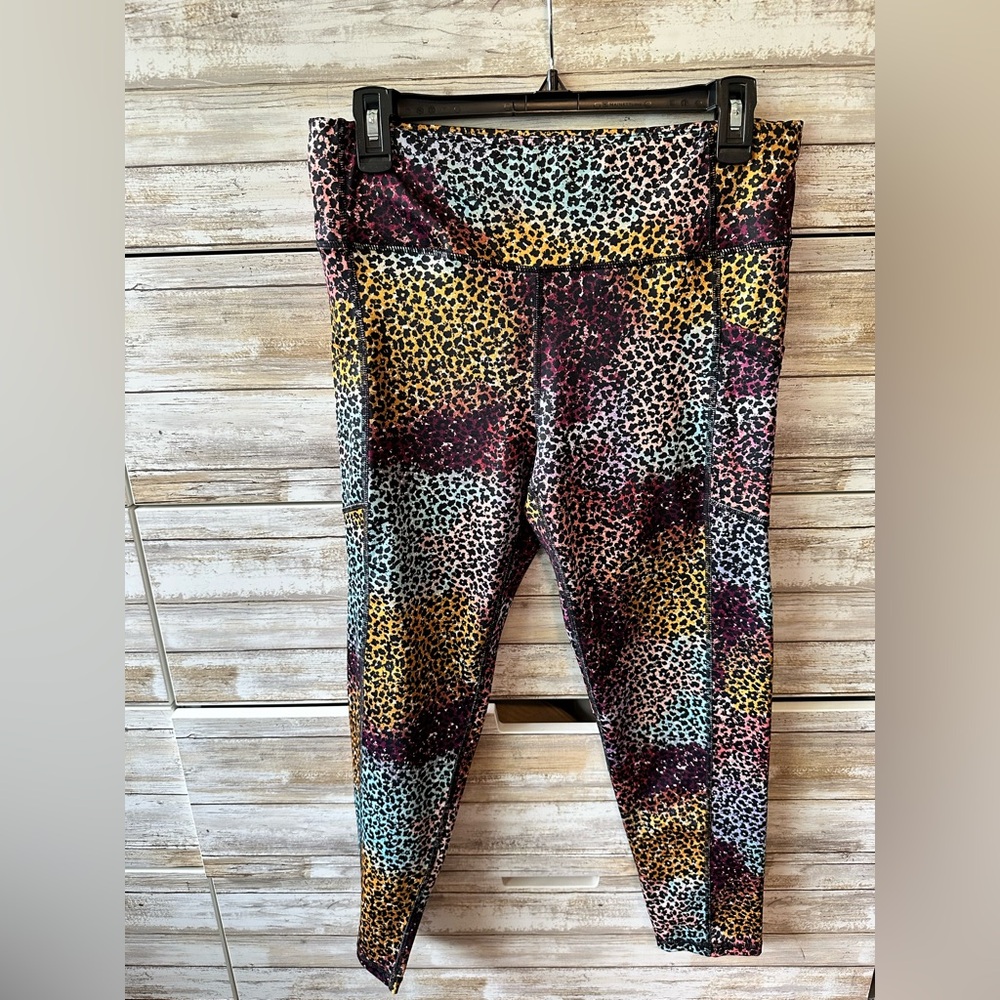 🐆 Pro Player L Multicolor Leopard Print Athletic Leggings Wicking Stretch
